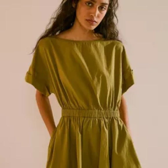 Free People Dresses & Skirts - Free people Free est Full-Time Fun Mini Dress in Olive Green Sz L Cotton Poplin